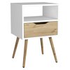 Tuhome Otom Nightstand, Superior Top, One Open Shelf, One Drawer, Four Legs, White/Light Oak MBD6729